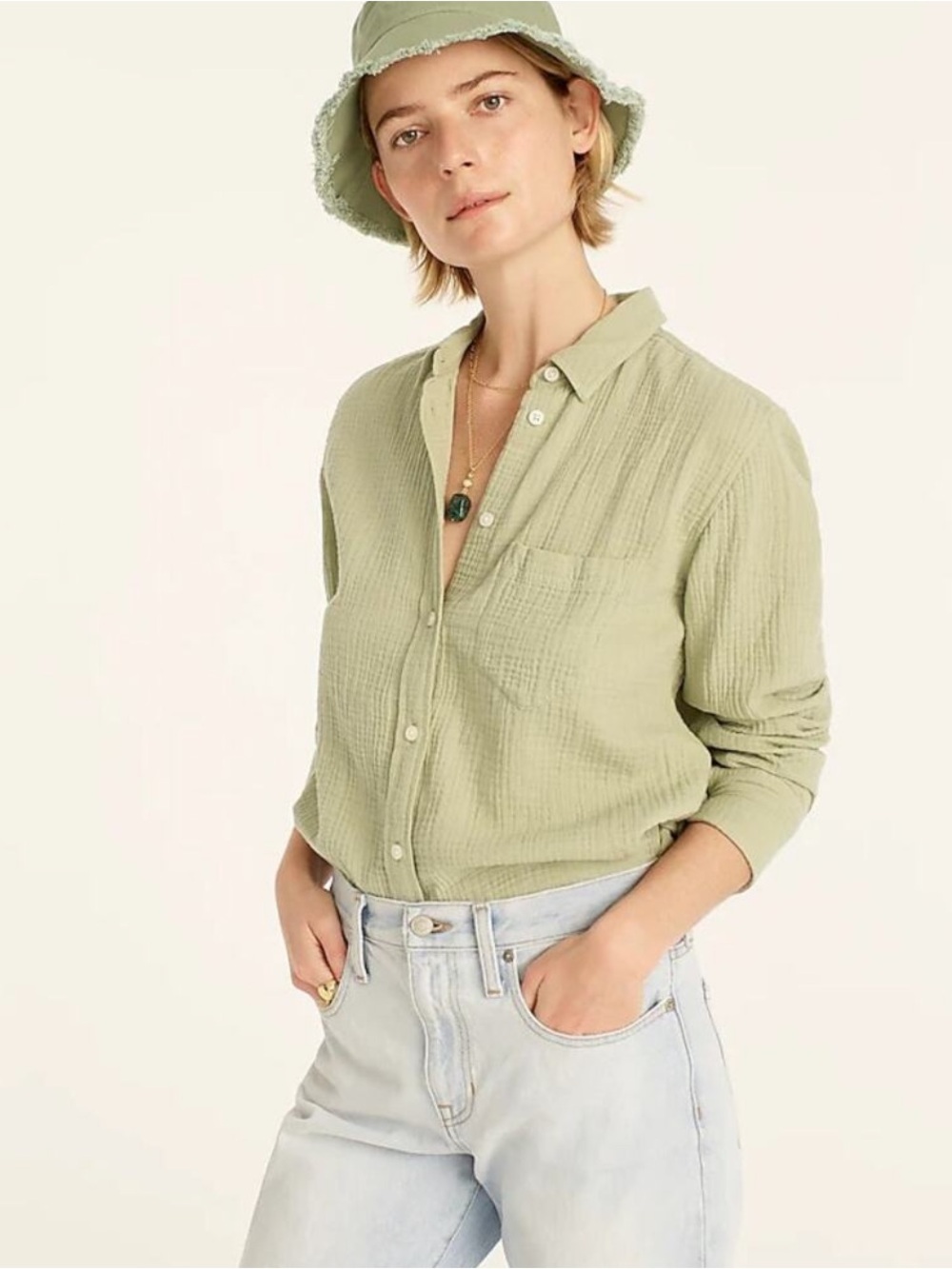 J. Crew Garçon Classic Shirt in Gauze - Faded Pistachio Green Size 4